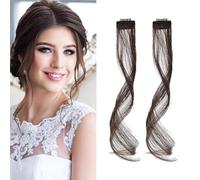 XFSRG 2 Pezzi Frangia Clip Capelli Veri 35 cm Natural Side Air Bangs Draghi Sintetici Posticci con Tempie per Donne(Marrone scuro)