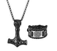 XFSRG 2 Pezzi Gioielli da Uomo Collana in Acciaio Inossidabile Cinturino Vichingo in Pelle Ipoallergenico Lunghezza Regolabile per Rendervi Feste di Compleanno