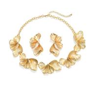 XFSRG 2 Pezzi Gioielli Donna Design Floreale Plissettato Esagerato Collana Orecchini Set di Gioielli Alla Moda per l'Uso Quotidiano Appuntamenti Regali