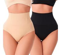 XFSRG 2 Pezzi Intimo Modellante Donna in Nylon Senza Cuciture Slip Contenitivo Donna Corsetto Dimagrante per sotto Vestiti o Jeans (XL, Nero, Beige)