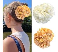 XFSRG 2 Pezzi Mollette Capelli Donna Pinze per Capelli Fiori Clip Mollette Moda Ideale per le Acconciature Tutti Giorni per Feste(Bianco e Giallo)