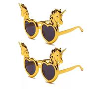 XFSRG 2 Pezzi Occhiali da Sole a Cuore Unicorno Divertenti per Feste Carnevale e Temi Hawaiani Adatti a Bambini e Adulti Design Trasparente per Feste in Maschera e Accessori Estivi (Oro)