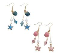 XFSRG 2 Pezzi Orecchini Donna Pendenti Stile Bohémien Conchiglie Stella Marina Perle Orecchini Per la Spiaggia Estiva(Blu e Rosa)