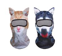 XFSRG 2 Pezzi Passamontagna 3D Cat Animale Cappello con Orecchie Simpatico Maschera da Sci per Festival Halloween attività in Moto(Gatto Bianco + Husky)