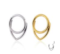 XFSRG 2 Pezzi Piercing Naso a Forma di Goccia Segmentato Acciaio Chirurgico Septum Nostril Piercing Anello per Naso Doppio Cerchio Orecchio Unisex Gioielli Corpo
