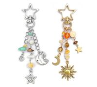 XFSRG 2 Pezzi Portachiavi Sole Stella Luna Grazioso Portachiavi a Forma di Stella con Ciondoli e Nappe Versatile Key Ring per Borsa Chiavi Della Macchina