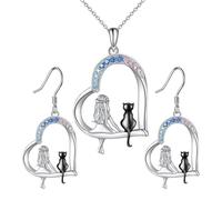 XFSRG 2 Pezzi Set Collana e Orecchini Donna Cuore Gatto Ragazza Parure Gioielli Set Gioielli Donna Bijoux con Pendente Orecchini Coordinati per Ragazze e Donne (Nero)