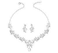 XFSRG 2 Pezzi Set Gioielli Donna Foglia Cristallo Collana Orecchini Elegante Brillante Cerimonia Matrimonio Lusso Parure