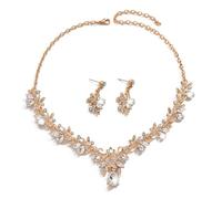 XFSRG 2 Pezzi Set Gioielli Donna Foglia Cristallo Collana Orecchini Elegante Brillante Cerimonia Matrimonio Lusso Parure
