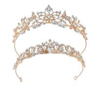 XFSRG 2 Pezzi Tiara Donna Cristallo Corona Elegante con Strass Scintillanti Adatto per Compleanni Matrimoni Cene (Oro)