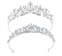 XFSRG 2 Pezzi Tiara Donna Cristallo Corona Elegante con Strass Scintillanti Adatto per Compleanni Matrimoni Cene (Argento)