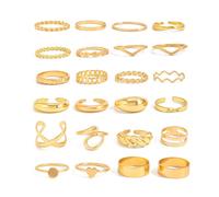 XFSRG 24 Pezzi Anelli Donna Disegni Geometrici Set di Anelli Vintage Classico Anello Regolabile Anello Sovrapponibili per l'Uso Quotidiano Appuntamenti Regali