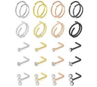 XFSRG 24 Pezzi Piercing Naso Zirconi Piercing Orecchio Barra Diritta Cerchio Barra Curva Multiuso Accessori per Piercing Alla Moda