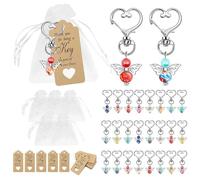 XFSRG 25 Pezzi Portachiavi Angelo Ciondolo Angeli Custode Battesimo con Etichette di Carta Kraft e Sacchetti di Organza Regali per Comunione Conferma Matrimonio(Etichetta Testi)