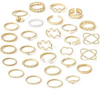 XFSRG 29 Pezzi Set Anelli Donna Assortiti Geometrici Intrecciati Cuore Infinito Perla Cristallo Impilabili Regolabili Eleganti