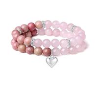 XFSRG 2PCS Bracciale Boho In Pietra Naturale, Bracciali Bohémien, Bracciale Donna in Perle, Set di Bracciali Pietre Preziose, Per la Famiglia e Gli Amici(Rosa)