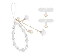XFSRG 2Pcs Ciondolo per Cellulare con Perline Rosa e Fiori Charms Decorativi Eleganti per Telefoni Accessori alla Moda per Ragazze e Donne (Bianco)