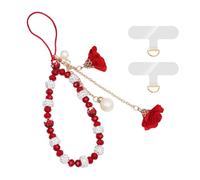 XFSRG 2Pcs Ciondolo per Cellulare con Perline Rosa e Fiori Charms Decorativi Eleganti per Telefoni Accessori alla Moda per Ragazze e Donne (Rosso)