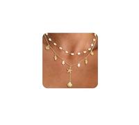 XFSRG 2Pcs Collana Oro Donna Collana con Conchiglie Perle Fiore Ciondolo Set Stile Bohémien Placcato in Oro 14K per la Spiaggia e Lestate (Oro 2)
