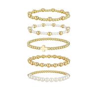 XFSRG 3 Pezzi Bracciale Citrino Quarzo Citrino Donna Pietre Naturali Bracciale con Perline Dorate Braccialetti Elastici Gioielli Accessori(Oro-2)