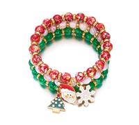 XFSRG 3 Pezzi Bracciali Natalizi Donna con con Ciondolo a Tema Natale Braccialetto Impilabile Elastico Gioielli di Natale per Compleanno e Celebrazioni (Multicolore)