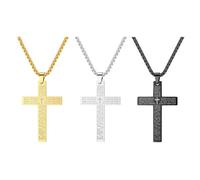 XFSRG 3 Pezzi Collana Croce Uomo Collane con Pendente Crocifisso in Acciaio Titanio Argento Oro Nero 60 cm Gioielli per Uomini e Ragazzi Ideale per Battesimo e Uso Quotidiano (B)