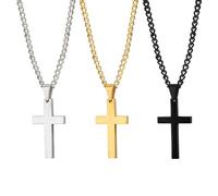 XFSRG 3 Pezzi Collana Croce Uomo Collane con Pendente Crocifisso in Lega Argento Oro Nero 60 cm Gioielli per Uomini e Ragazzi Ideale per Battesimo e Uso Quotidiano (A)