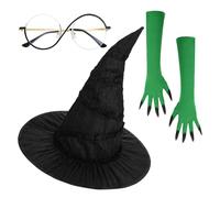XFSRG 3 Pezzi Costume da Strega Completo Cappello Accento Guanto e Occhiali Halloween Gioco di Ruolo per Cosplay Festival Mascherata