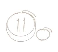 XFSRG 3 Pezzi Gioielli Donna Multistrato Brillanti Collana Bracciale Orecchini Pendenti Set Elegante Regolabile Gioielleria Regalo per Cerimonia Matrimonio (Argento)