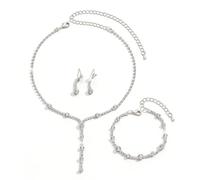 XFSRG 3 Pezzi Gioielli Donna Parure Collana e Orecchini Bracciale Set di Gioielli Eleganti Bigiotteria Donna Accessori Moda per Feste Matrimonio Casual(Argento)