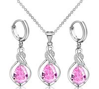 XFSRG 3 Pezzi Infinity Pendente Parure Gioielli Donna Set Goccia Collana e Orecchini Donna Cristallo Jewellery Elegante Bigiotteria Regalo Compleanno Anniversario Matrimonio (Rosa)