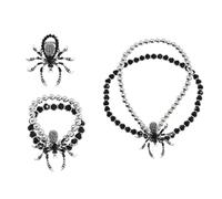 XFSRG 3 Pezzi Parure Gioielli Donna Halloween Spider con Diamanti Incastonati Orecchini Collana e Anello in Stile Gotico Accessori Punk Personalizzati