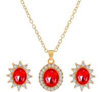 XFSRG 3 Pezzi Parure Gioielli Donna Set Collana e Orecchini Jewellery Set Gioielli Bigiotteria Donna Elegante Parure Regalo Matrimonio Fidanzamento (Rosso)