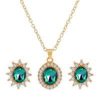 XFSRG 3 Pezzi Parure Gioielli Donna Set Collana e Orecchini Jewellery Set Gioielli Bigiotteria Donna Elegante Parure Regalo Matrimonio Fidanzamento (Verde Oro)
