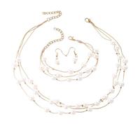 XFSRG 3 Pezzi Set Gioielli Donna Perle Multistrato Collana Bracciale Orecchini Elegante Parure Gioielli Cerimonia Matrimonio