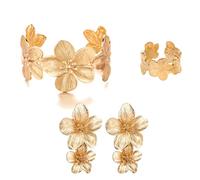 XFSRG 3 Set Elegante Parure Gioielli Delicato Floreale Orecchini anello braccialetto Set Per Donne creativa esagera Ragazze Romantico Fiore Gioielli Donna（Oro）