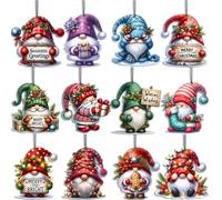 XFSRG 36 Pezzi Ciondoli Natalizi Decorazione di Natale Specie Gnomo in Legno Appendere Ornamento per Albero di Natale Perfetto La Casa Regali Feste (Set 4)