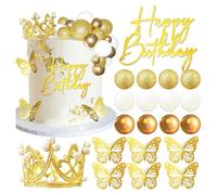XFSRG 39 Pezzi Topper Torta Set Corona Farfalle Palloncini Cake Topper Decorativi Accessori per Compleanno Festa Matrimonio(Oro)