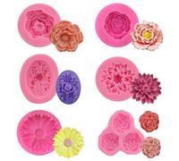 XFSRG 3D Stampi Fiori In Silicone per Dolci, Stampo Silicone Fiori Decorativo Dolci,Forma di Rose Fiore Stampo,set da 6 per decorazione torte, cupcake, caramelle
