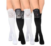 XFSRG 4 Paia Donna Calzini da Ginocchio Lunghi al Ginocchio Pizzo Calzini Alti Fino al Ginocchio per Ragazza Scuola Cosplay Calze Uniformi