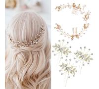 XFSRG 4 Pezzi Accessorio per Capelli da Sposa Pettini per Capelli da Sposa e Forcine a U con Strass Perla Nuziale Decorativo Cerchietto Festa di Nozze per Donne e Ragazze (Oro)