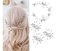 XFSRG 4 Pezzi Accessorio per Capelli da Sposa Pettini per Capelli da Sposa e Forcine a U con Strass Perla Nuziale Decorativo Cerchietto Festa di Nozze per Donne e Ragazze (Argento)