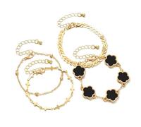 XFSRG 4 Pezzi Bracciale Donna Bracciale Regolabile Impilabili Braccialetto Quadrifoglio Portafortuna Accessori Carino e Classico Ideale per l'uso Quotidiano e Tutte le Occasioni (Nero)