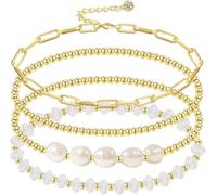 XFSRG 4 Pezzi Bracciale Donna Set di Bracciali Catena Perle Braccialetto Rigido Rigidi Donna Gioielli Eleganti Oro Bracciale Ragazza Bracciali Acciaio Inossidabile Regolabile