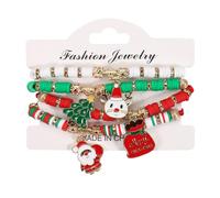 XFSRG 4 Pezzi Bracciale Natalizio Donna Perline Colorate Ciondolo Babbo Natale Renna Braccialetto Delicato e Carino Accessorio Alla Moda