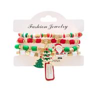 XFSRG 4 Pezzi Bracciale Natalizio Donna Perline Colorate Ciondolo Babbo Natale Renna Braccialetto Delicato e Carino Accessorio Alla Moda