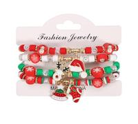 XFSRG 4 Pezzi Bracciale Natalizio Donna Perline Colorate Ciondolo Babbo Natale Renna Braccialetto Delicato e Carino Accessorio Alla Moda