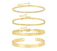 XFSRG 4 Pezzi Bracciali In Oro Donna Bracciale Acciaio Inossidabile 14K Carati Regolabile Impilabile Accessorio Versatile per Outfit Glamour idea Regalo di Classe