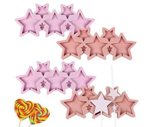 XFSRG 4 Pezzi Caramella Stampi in Silicone Cuore Stella Creativo e Carino Stampo Cioccolato con Bastoncino Adatto per Dolci Fatti in Casa