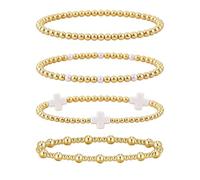 XFSRG 4 Pezzi Croce Bracciali Set Bracciale Perline Elastico Impilabili Braccialetti Multipli Donna con Croce Moda Religioso Gioielli Accessori per Ragazze